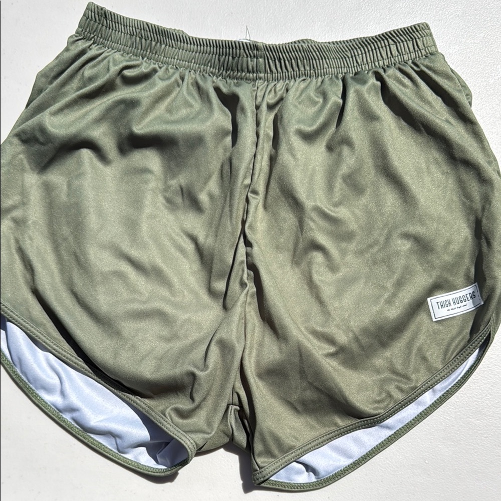 Men's M/L Olive Green Thigh Huggers Athletic Shorts
